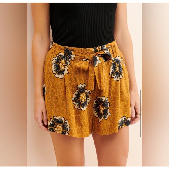 Anthropologie Kennedy Linen Shorts High Rise Women’s Large Bohemian Yellow Boho - Picture 2 of 8